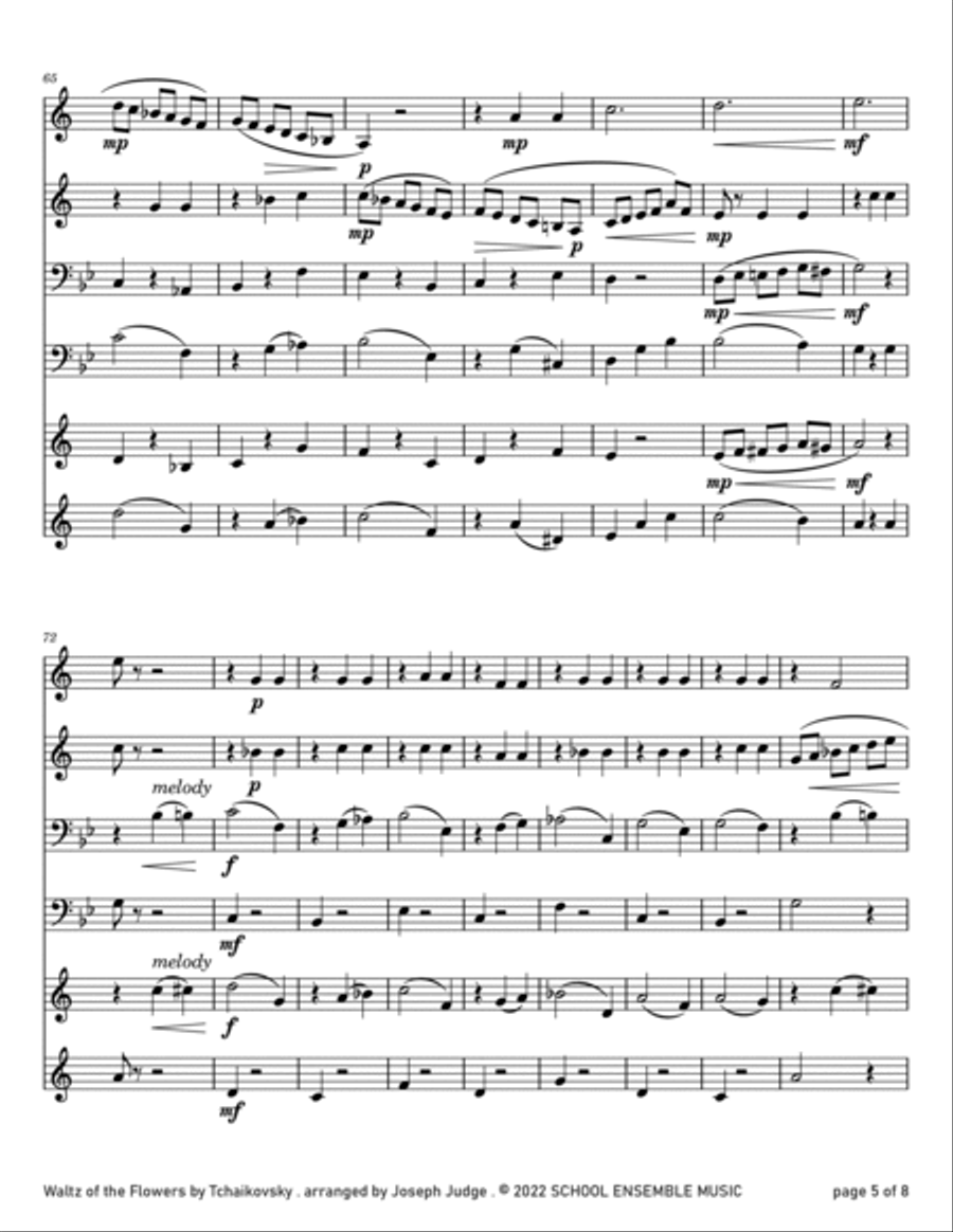 Waltz Of The Flowers by Tchaikovsky for Brass Quartet in Schools Brass Quartet scores gallery preview page 5