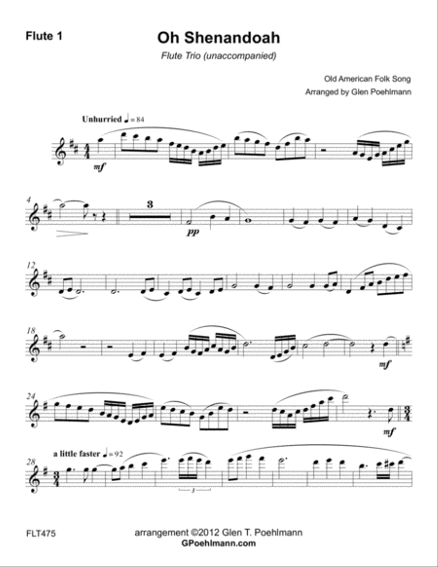 OH SHENANDOAH - FLUTE TRIO (unaccompanied) Flute Trio scores gallery preview page 4