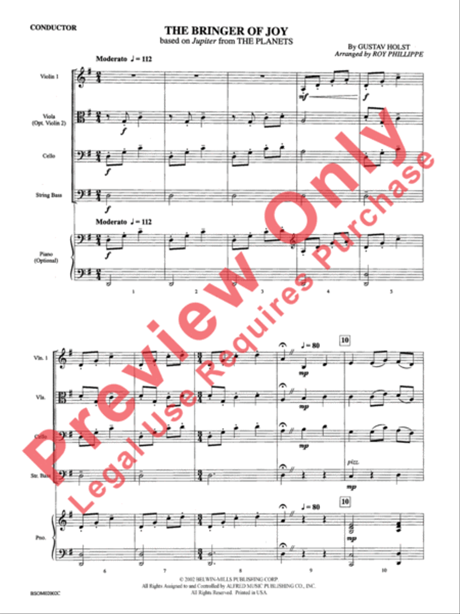 The Bringer of Joy (based on Jupiter from The Planets) String Orchestra scores gallery preview page 4