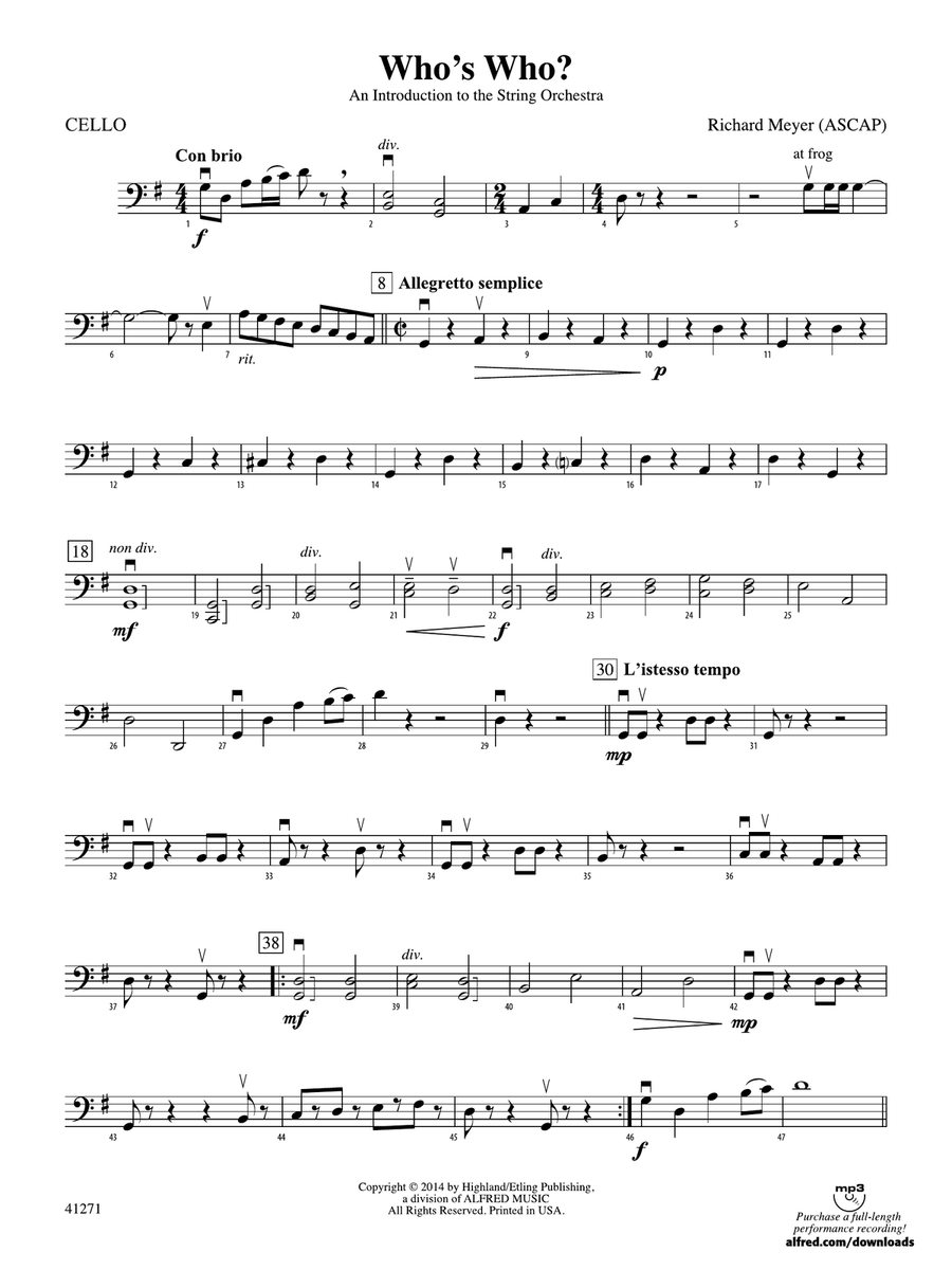 Who's Who?: Cello by Richard Meyer String Orchestra - Digital Sheet Music