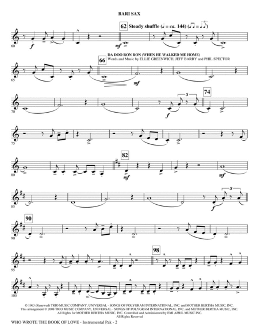 Who Wrote The Book Of Love? (Choral Medley) - Baritone Sax Choir scores gallery preview page 2