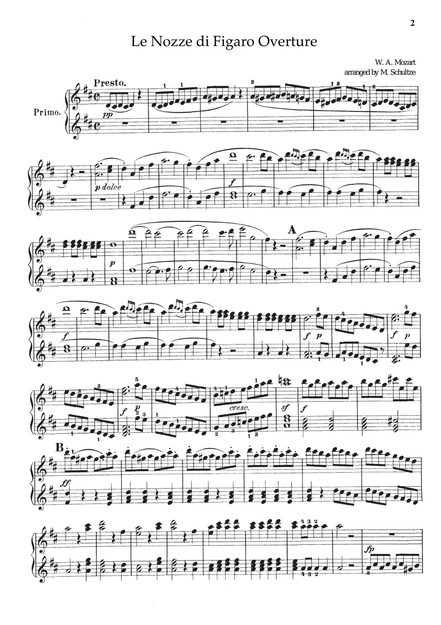 Mozart Le Nozze di Figaro Overture, for piano duet(1 piano, 4 hands), PM801