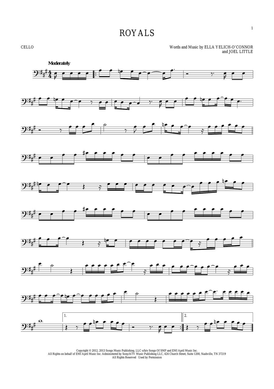Royals Royals Cello Solo scores gallery preview page 1