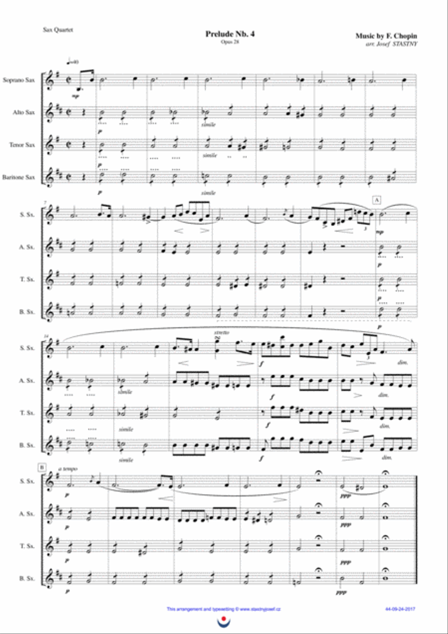 Preludes (Nb. 4 and Nb. 20) - Chopin Woodwind Quartet scores gallery preview page 1