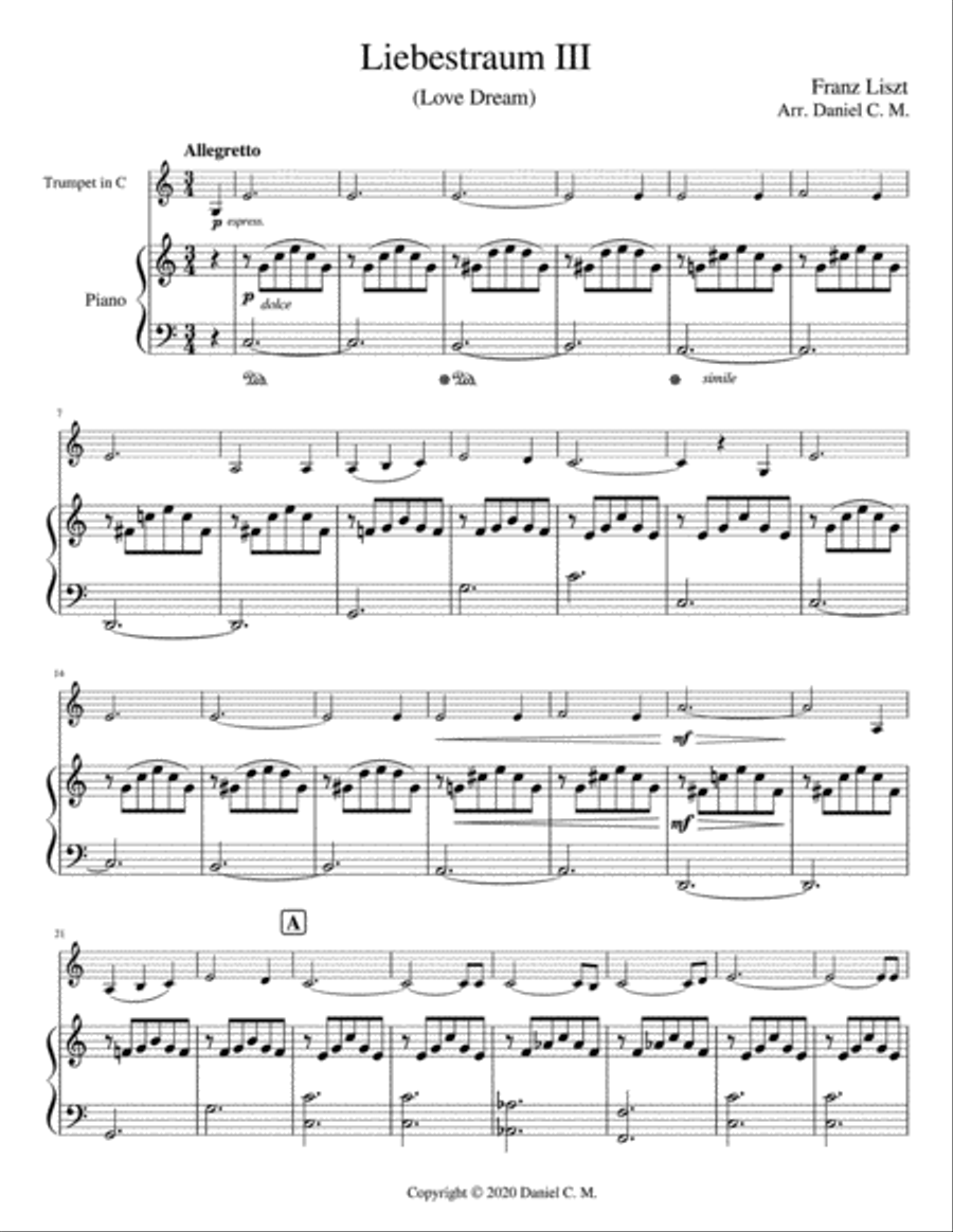 Liebestraum for C trumpet and piano (easy) C Trumpet scores gallery preview page 2