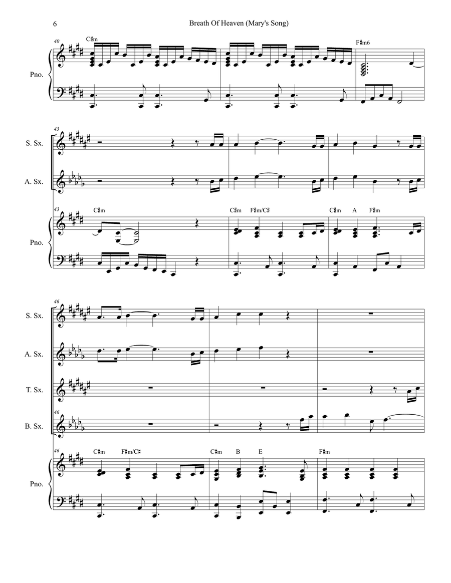 Breath Of Heaven (Mary's Song) Saxophone Quartet scores gallery preview page 6
