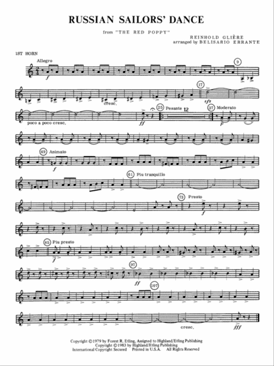 Russian Sailors' Dance: 1st F Horn Full Orchestra scores gallery preview page 1