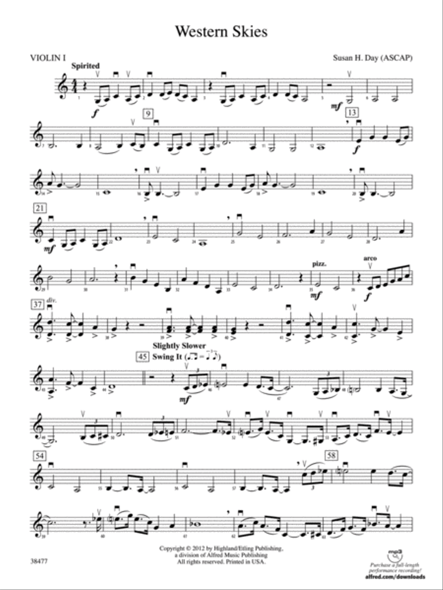 Western Skies: 1st Violin String Orchestra scores gallery preview page 1