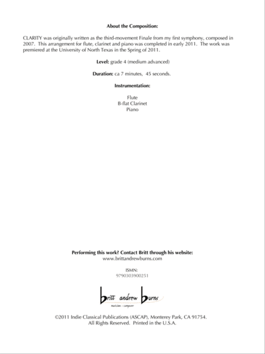 Clarity - for Flute, Bb Clarinet & Piano Woodwind Trio scores gallery preview page 4
