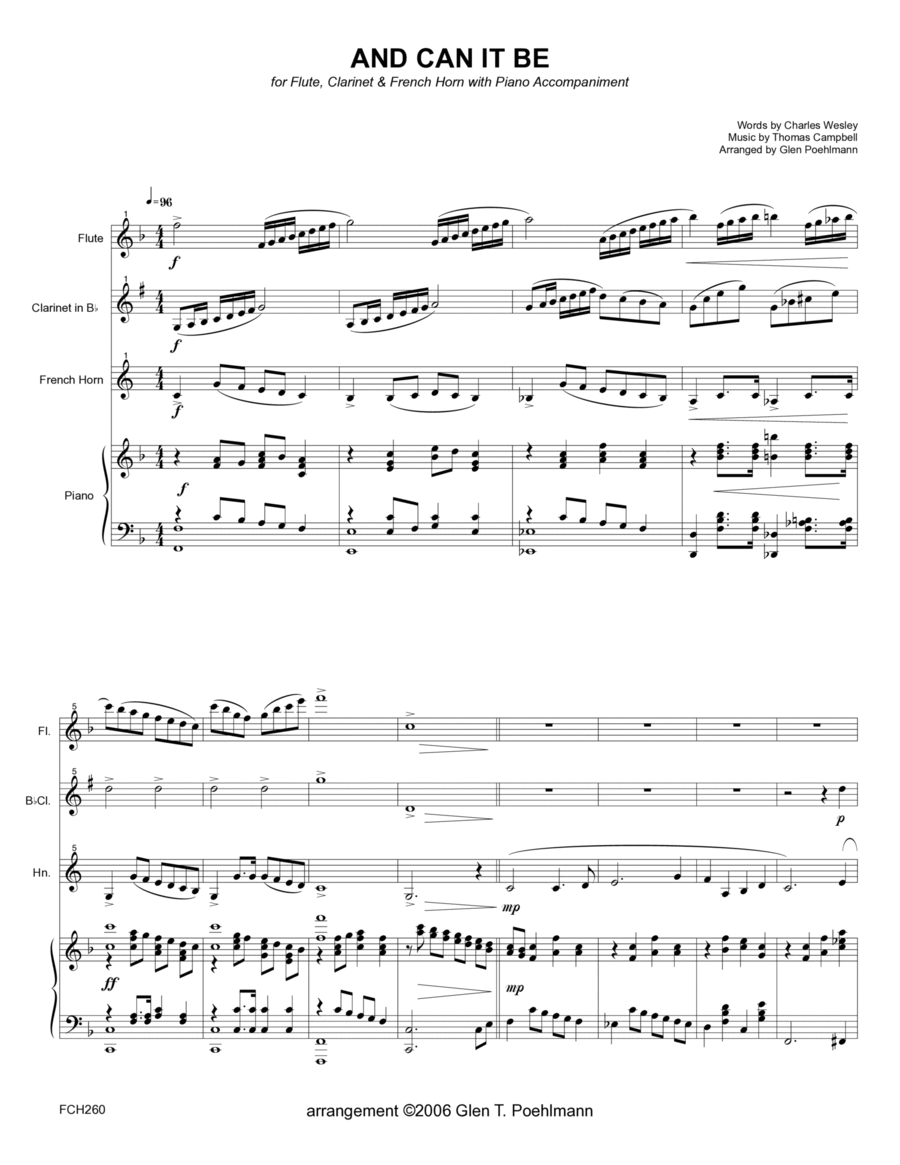 AND CAN IT BE - FLUTE, CLARINET & HORN with Piano Accompaniment Small Ensemble scores gallery preview page 1