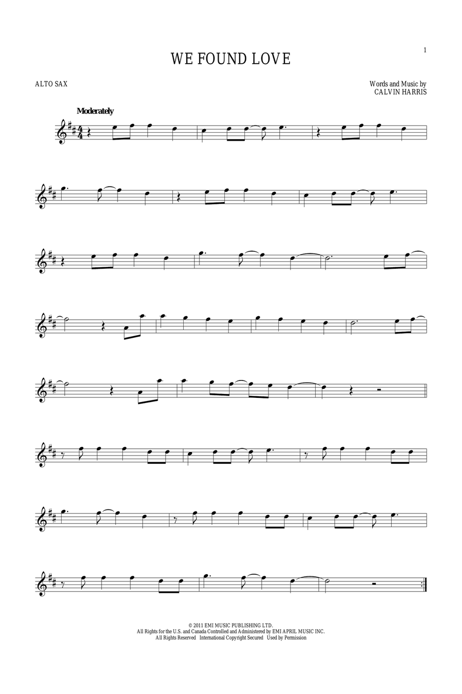 We Found Love Alto Saxophone scores gallery preview page 1