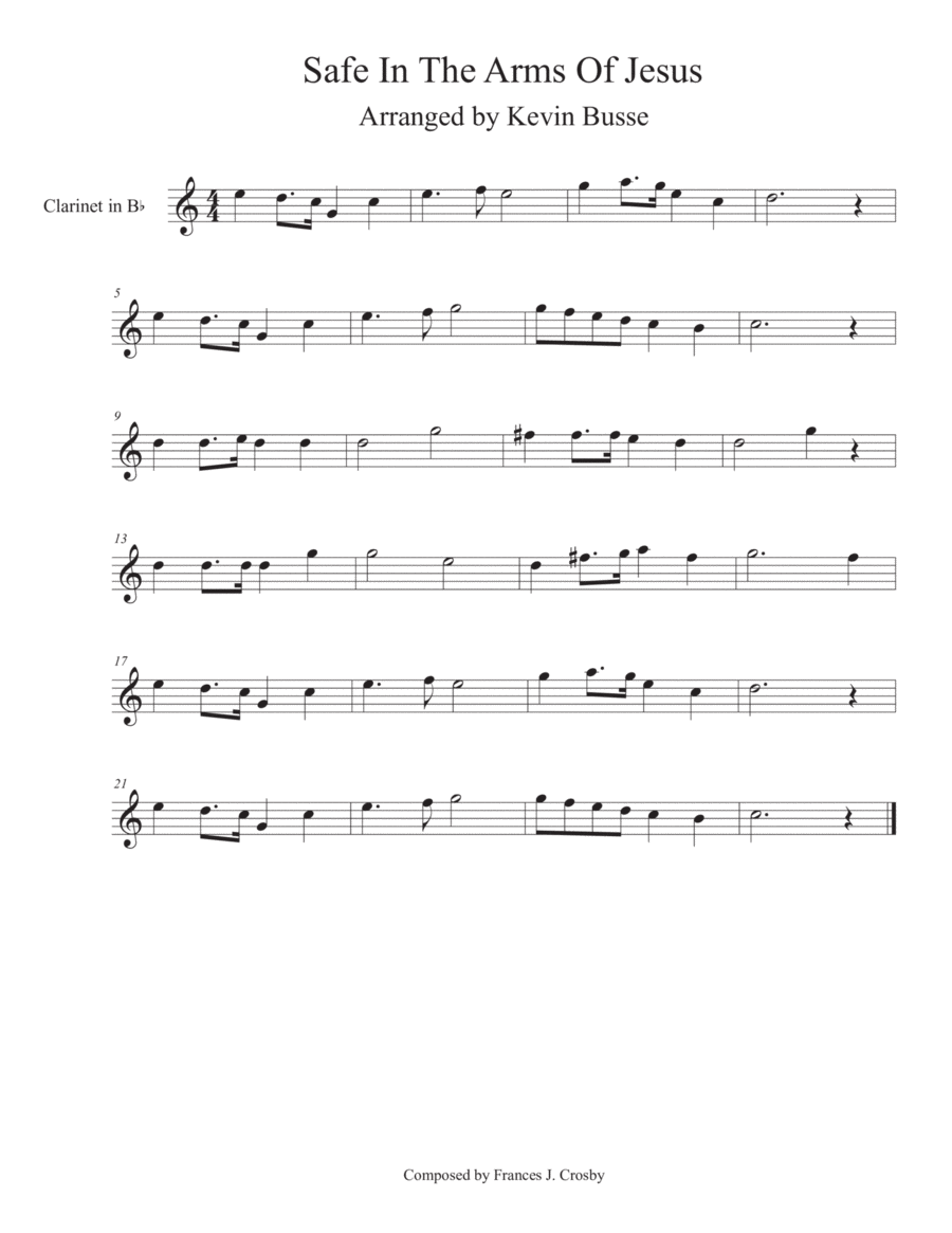 Safe In The Arms Of Jesus (Easy key of C) - Clarinet Clarinet Solo scores gallery preview page 1