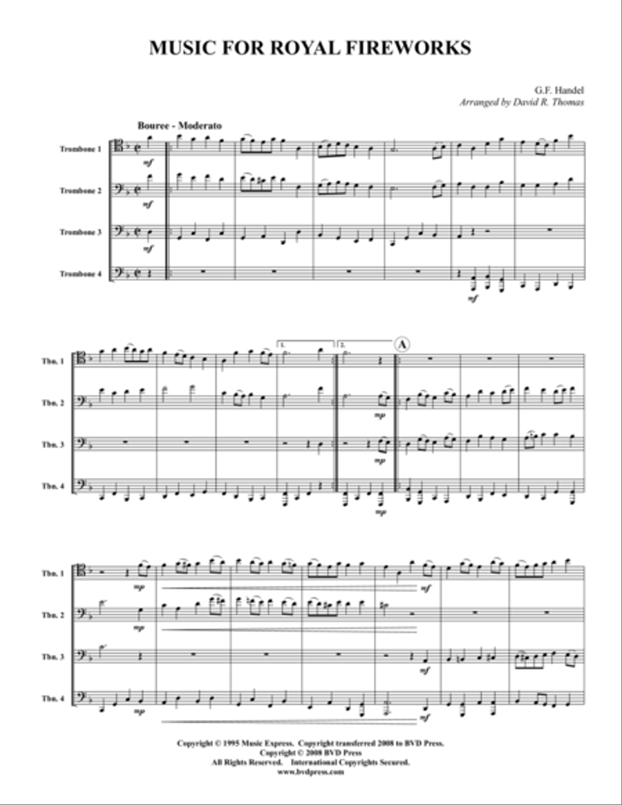 Royal Fireworks Suite Royal Fireworks Suite Trombone Quartet scores gallery preview page 1