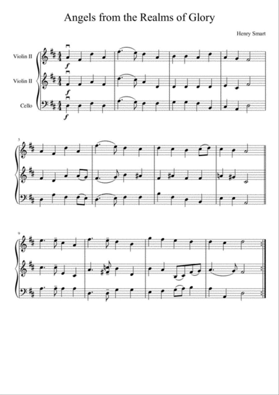 Angels from the Realms of Glory (two violins and cello) String Trio scores gallery preview page 2