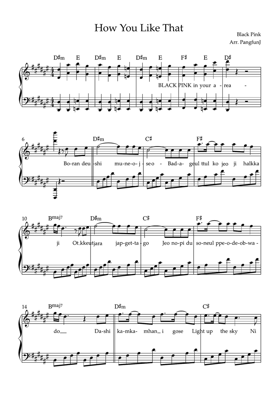How You Like That Easy Piano scores gallery preview page 1