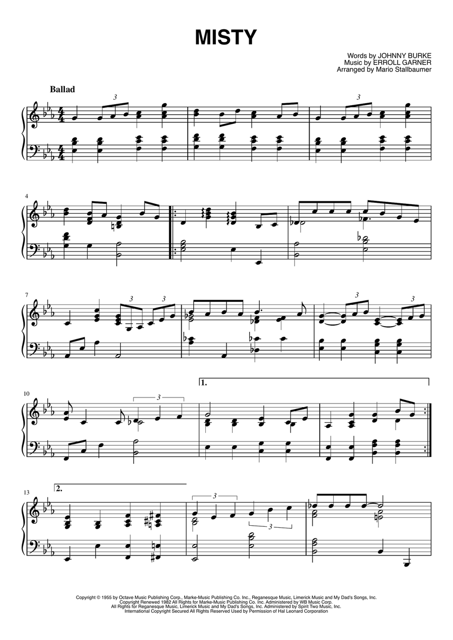 Misty Piano Solo scores gallery preview page 1