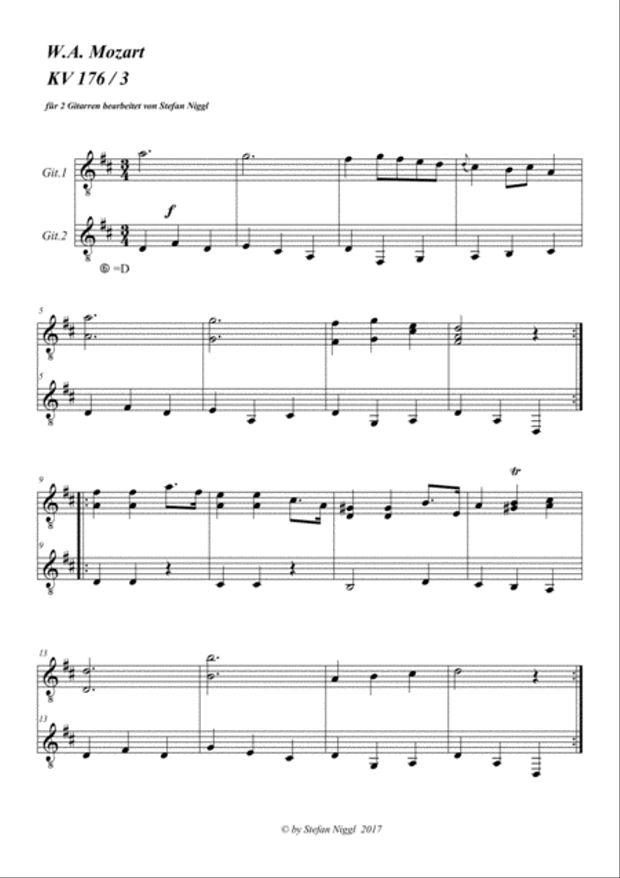 11 Menuets from KV 176 for Guitar Duet Acoustic Guitar scores gallery preview page 6