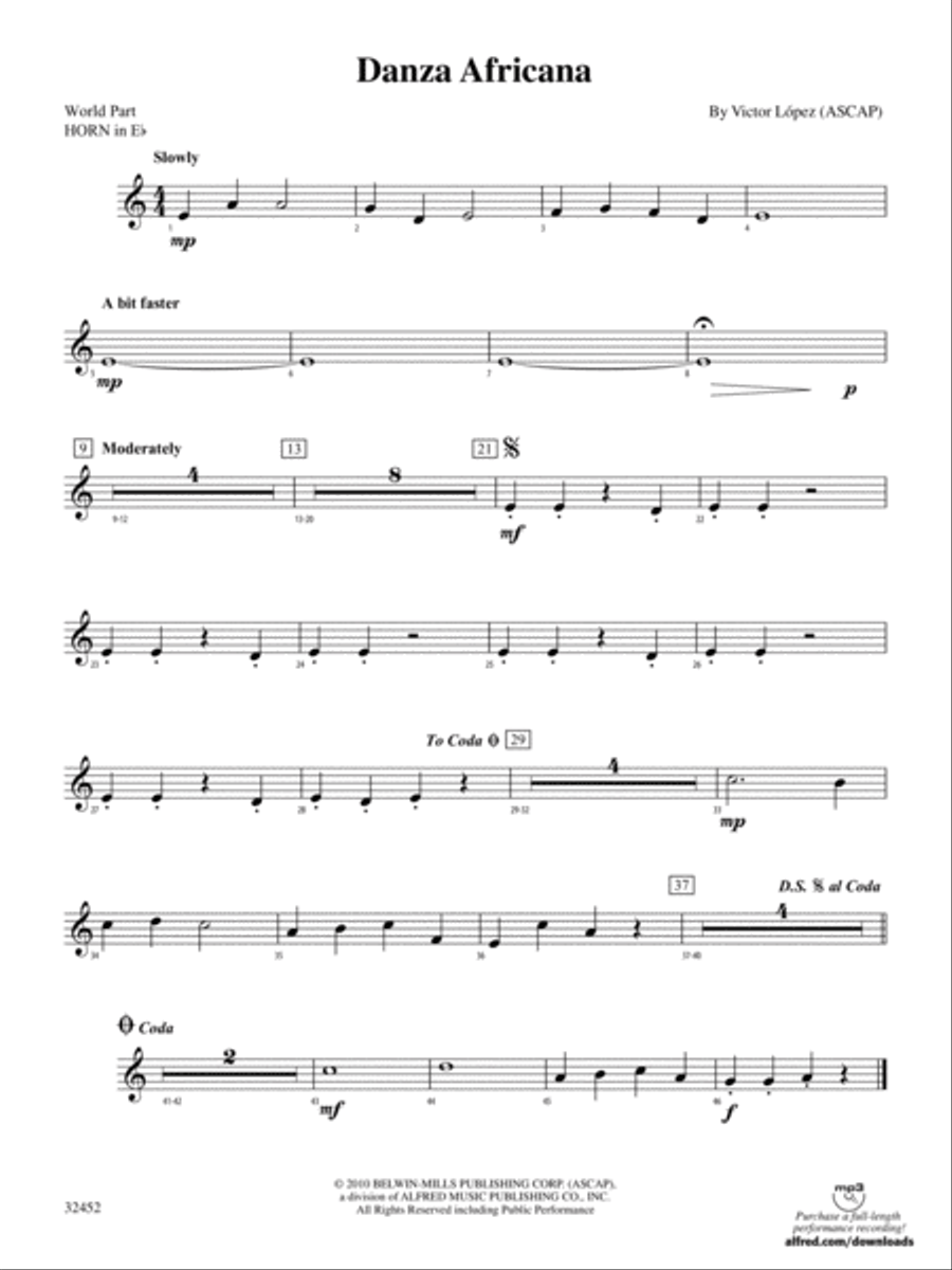 Danza Africana: (World Part) 1st Horn in E-flat Concert Band scores gallery preview page 1