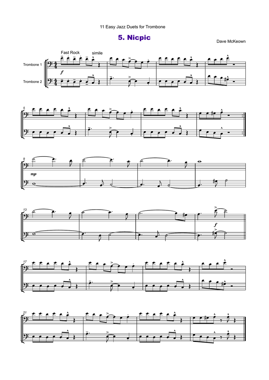 11 Easy Jazz Duets for Trombone Trombone Duet scores gallery preview page 6