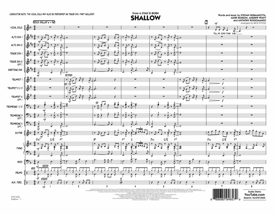Shallow (from A Star Is Born) (arr. Rick Stitzel) - Conductor Score (Full Score) Jazz Ensemble scores gallery preview page 1