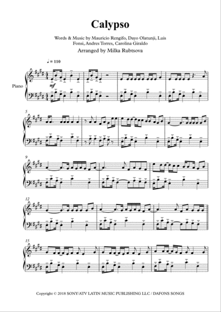 Calypso (remix) Feat. Karol G Piano Solo scores gallery preview page 1