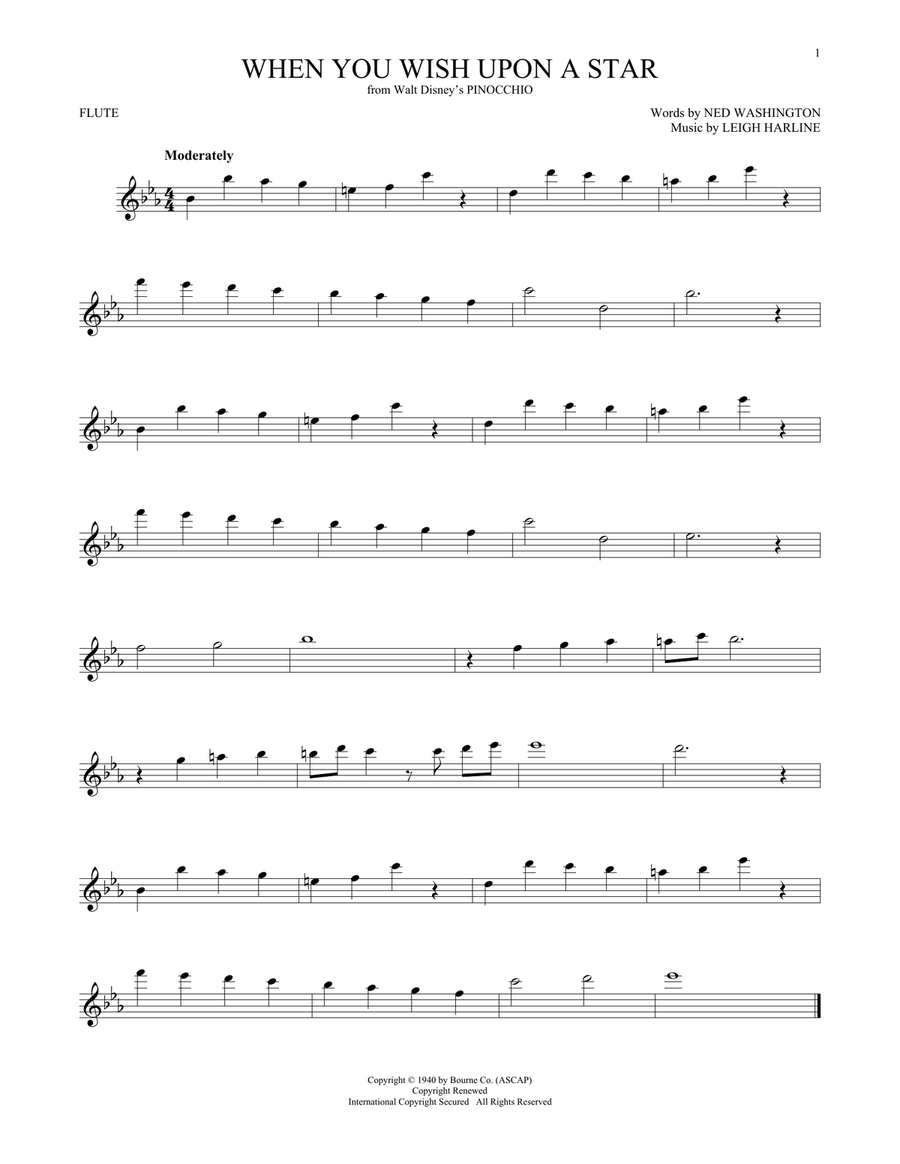 When You Wish Upon A Star (from Pinocchio) Flute Solo scores gallery preview page 1