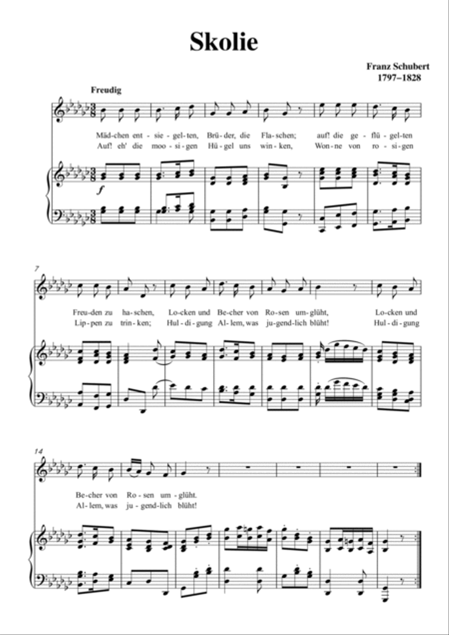 Schubert-Skolie(Skolion;Drinking Song),D.507 in bG for Vocal and Piano Voice scores gallery preview page 2