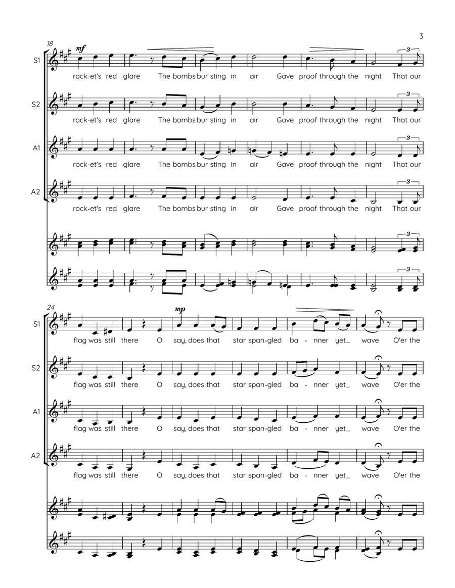 Star Spangled Banner Star Spangled Banner SSAA scores gallery preview page 3