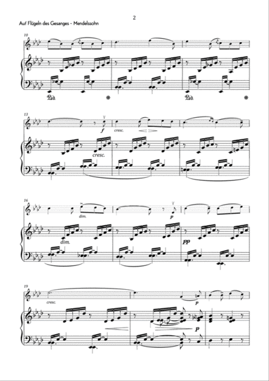 Mendelssohn - Auf Flügeln des Gesanges in A-flat major - Easy Violin Solo scores gallery preview page 3