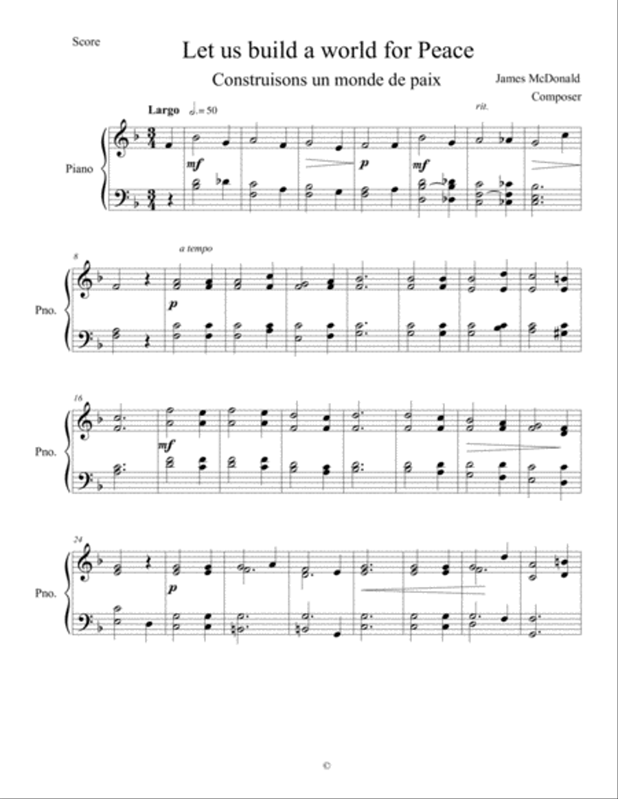 Let us build a world for Peace Piano Solo scores gallery preview page 2