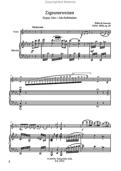 Zigeunerweisen für Violine und Klavier op. 20