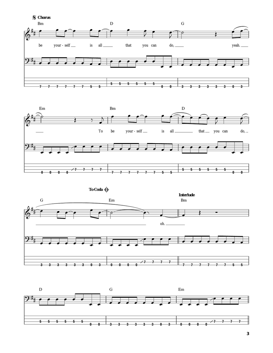 Be Yourself Bass Guitar Tablature scores gallery preview page 3