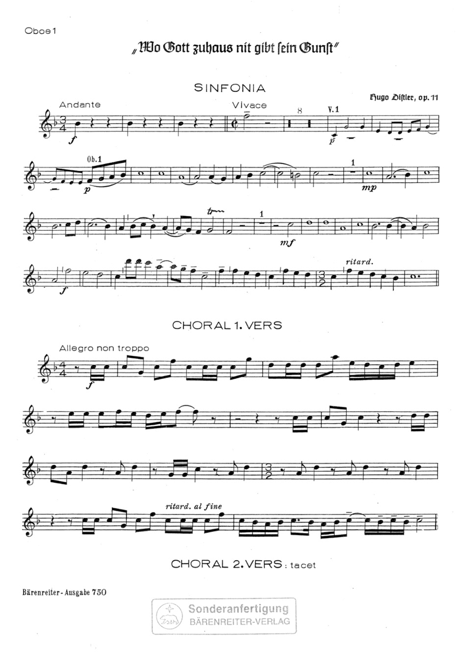Wo Gott zuhaus nit gibt sein Gunst, Op. 11/1 Oboe scores gallery preview page 1