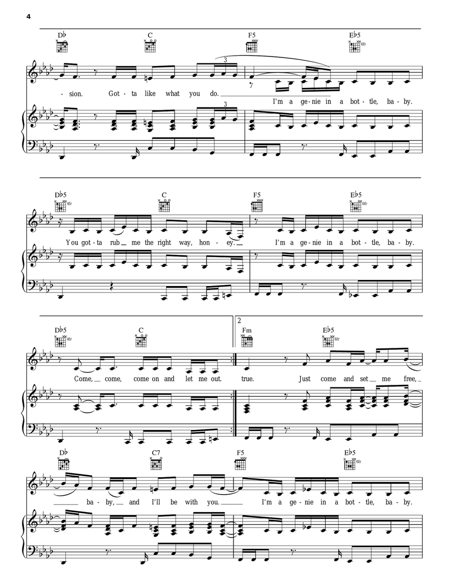 Genie In A Bottle Piano, Vocal, Guitar scores gallery preview page 4