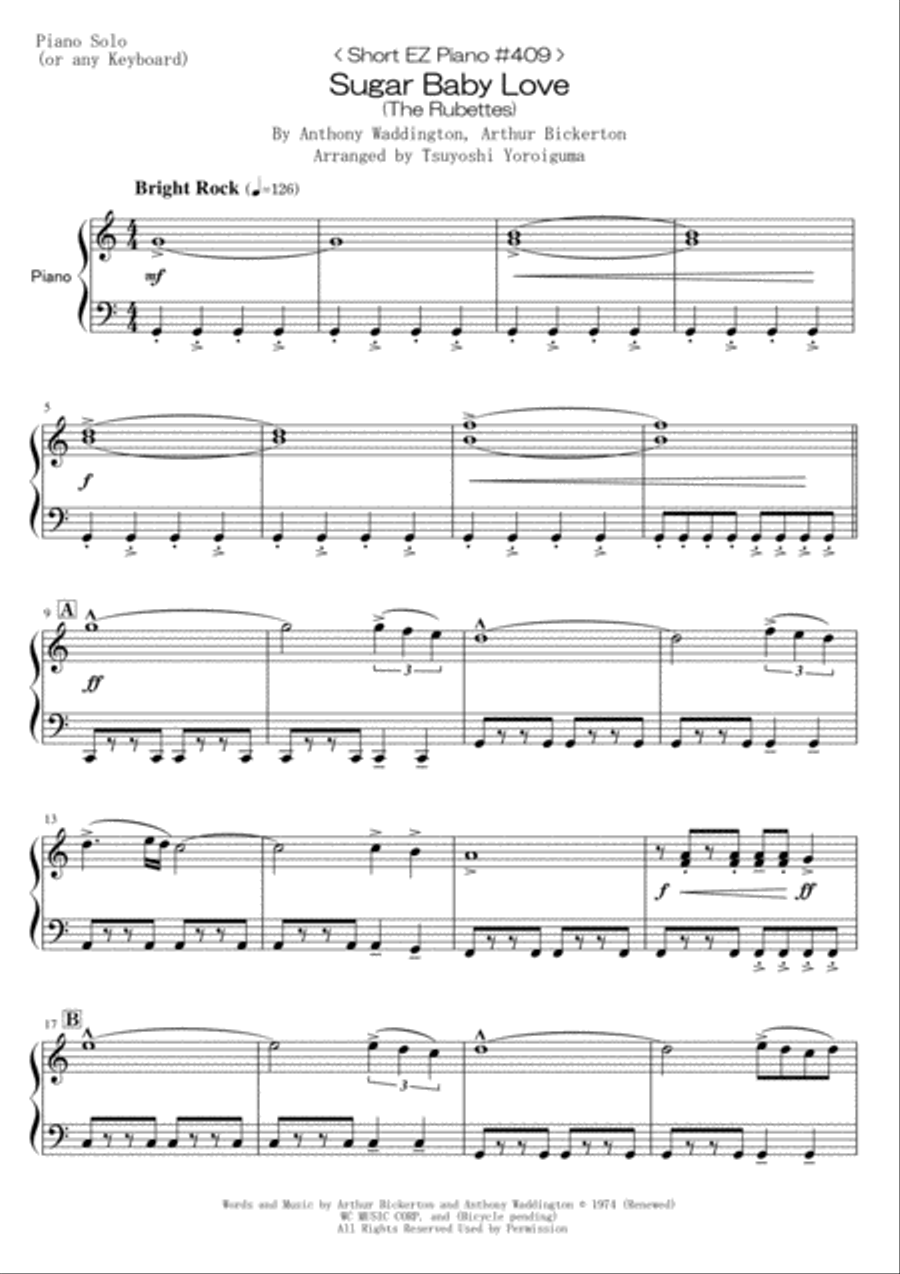 Sugar Baby Love Easy Piano scores gallery preview page 1