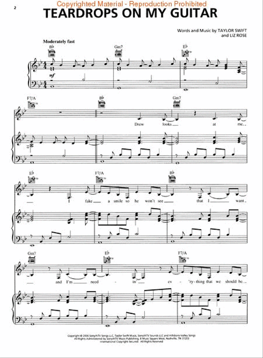 Teardrops on My Guitar Piano, Vocal, Guitar scores gallery preview page 2