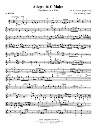 Book cover for Allegro in C Major: 1st Violin