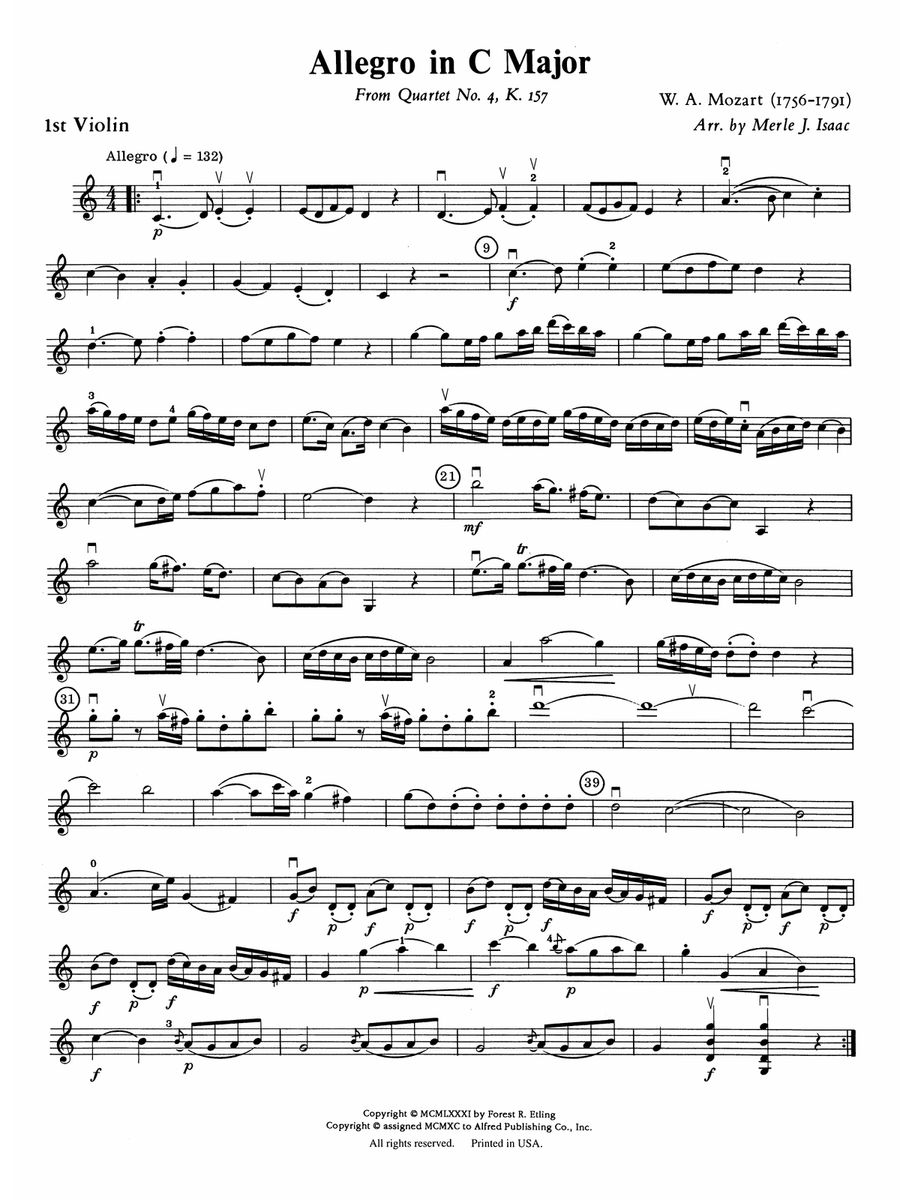 Allegro in C Major: 1st Violin