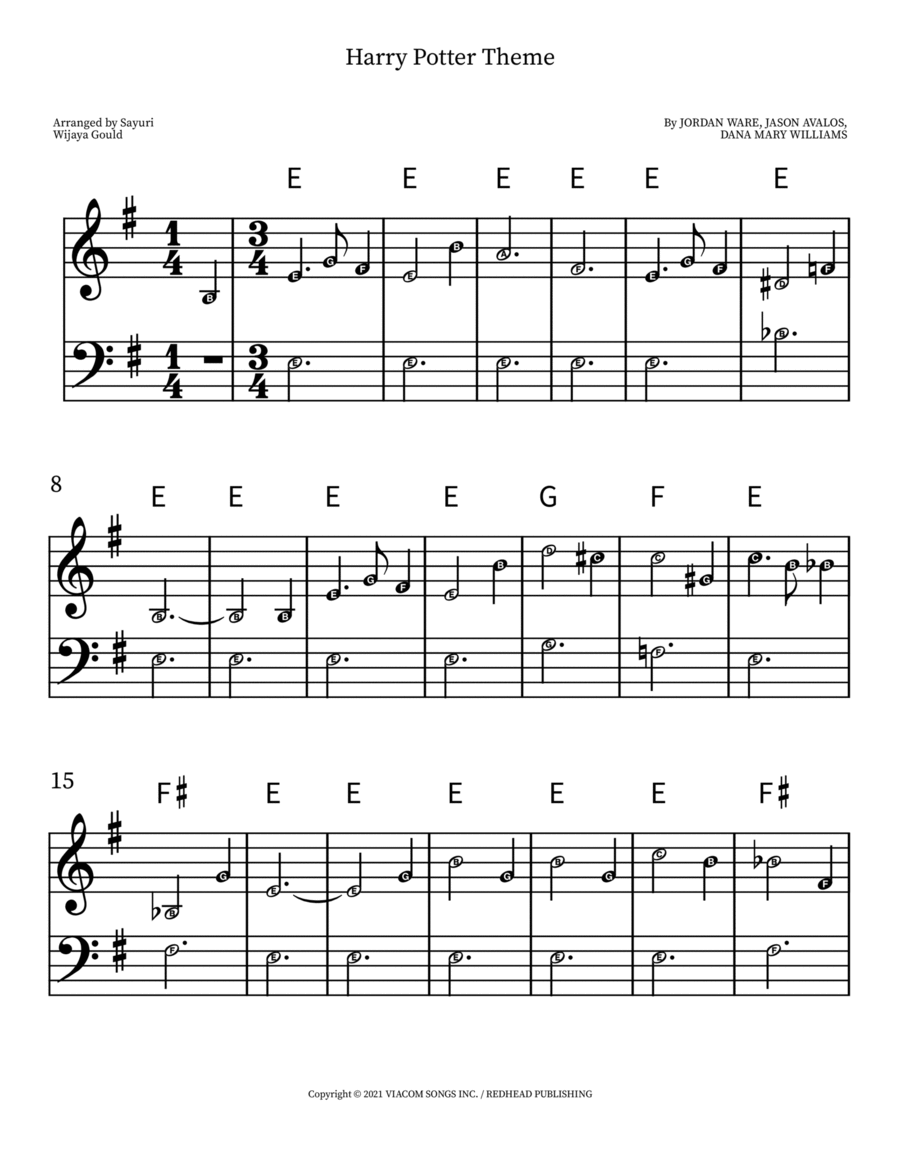 Harry Potter Theme Easy Piano scores gallery preview page 1