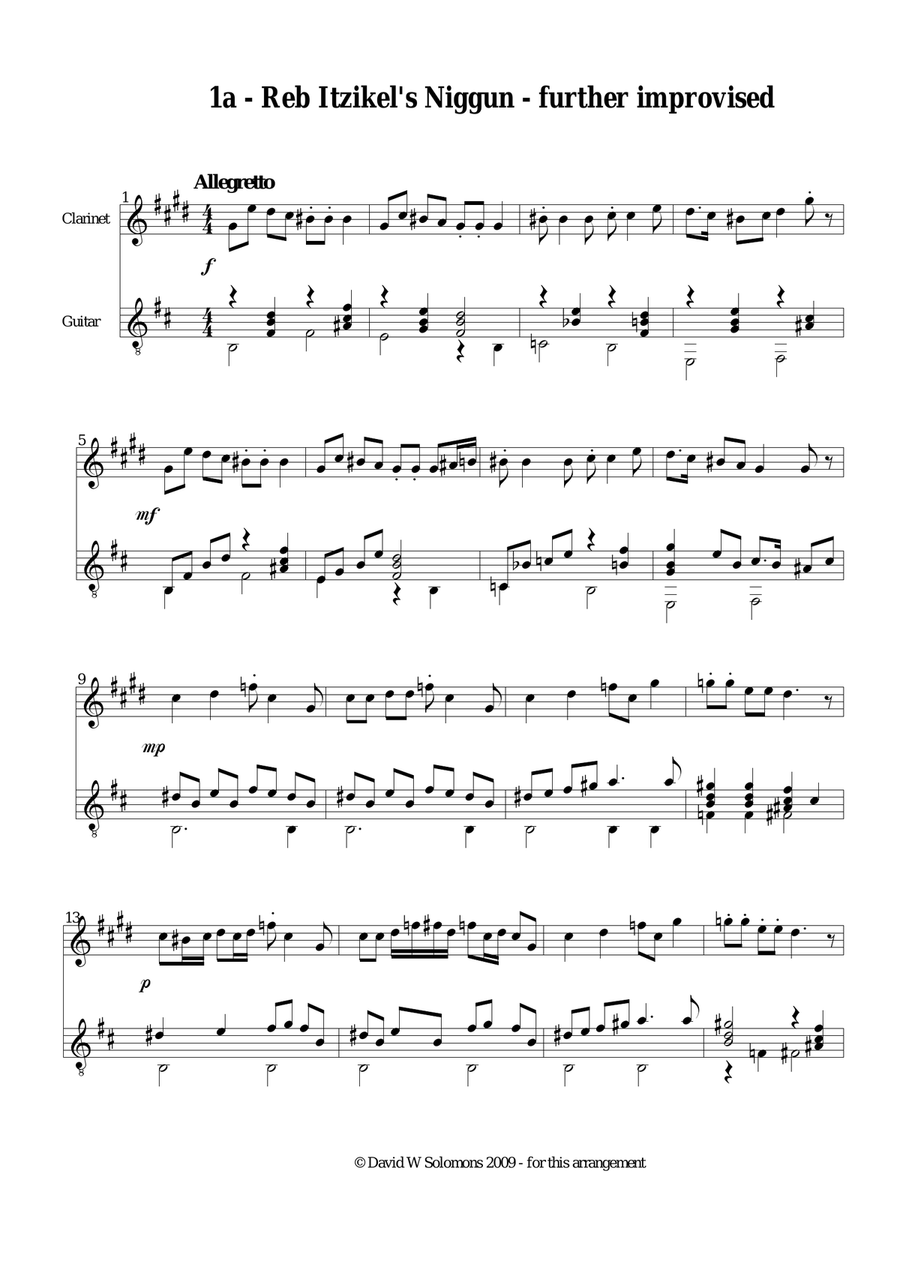 Reb Itzikel's niggun (Song of Rabbi Ezekiel) for clarinet and guitar Clarinet scores gallery preview page 3