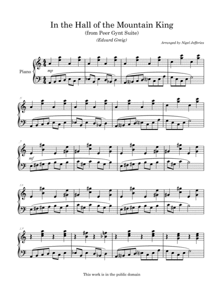 Grieg's In The Hall of the Mountain King arranged for Intermediate Piano image number null