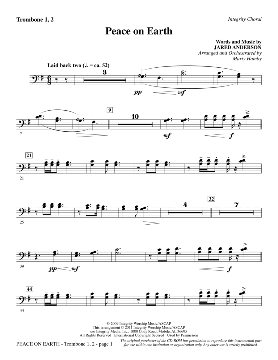 Peace On Earth - Trombone 1 & 2 Choir scores gallery preview page 1