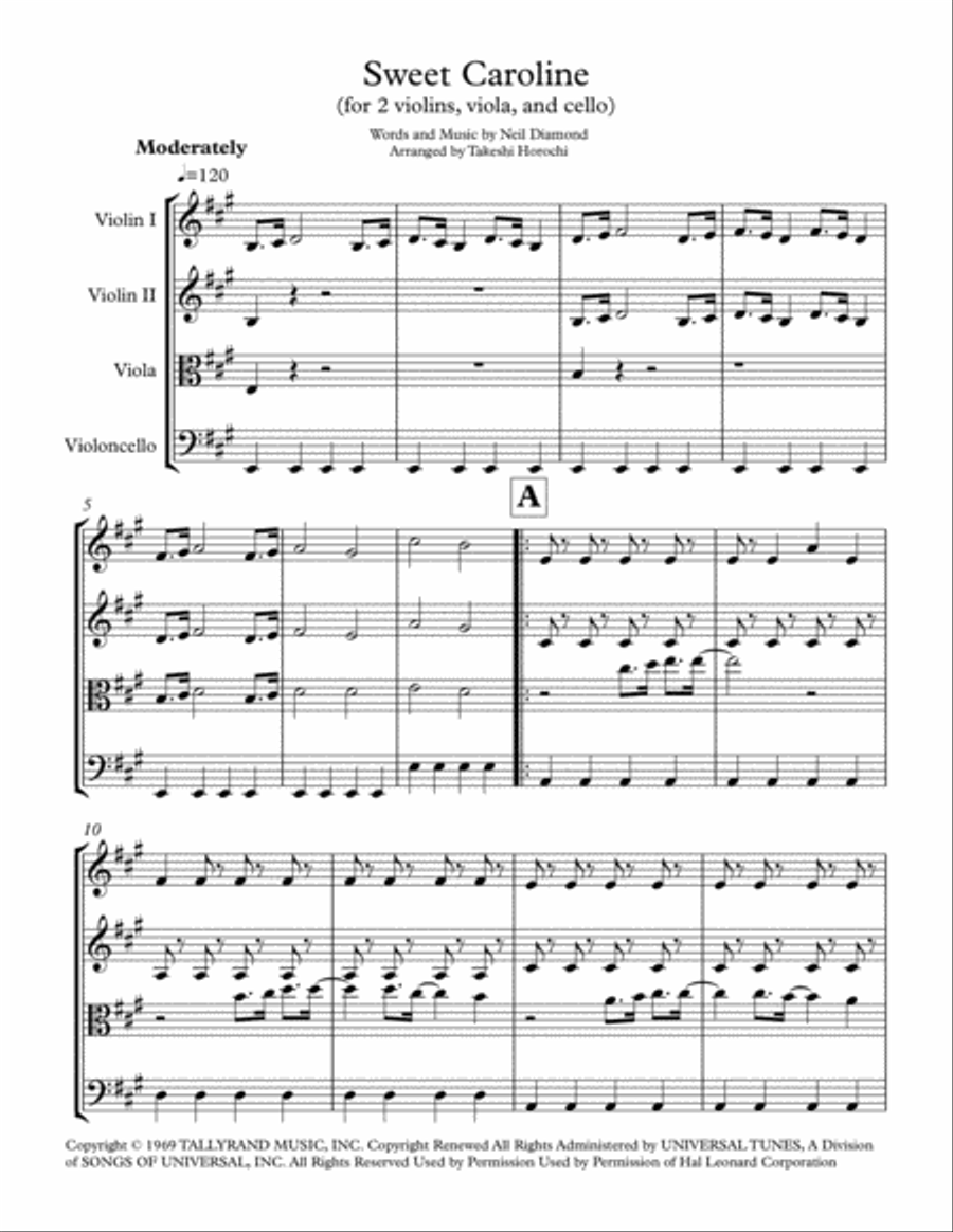Sweet Caroline String Quartet scores gallery preview page 1