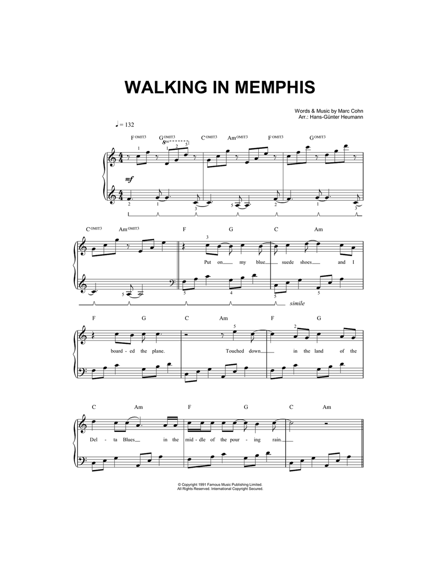 Walking In Memphis Easy Piano scores gallery preview page 1