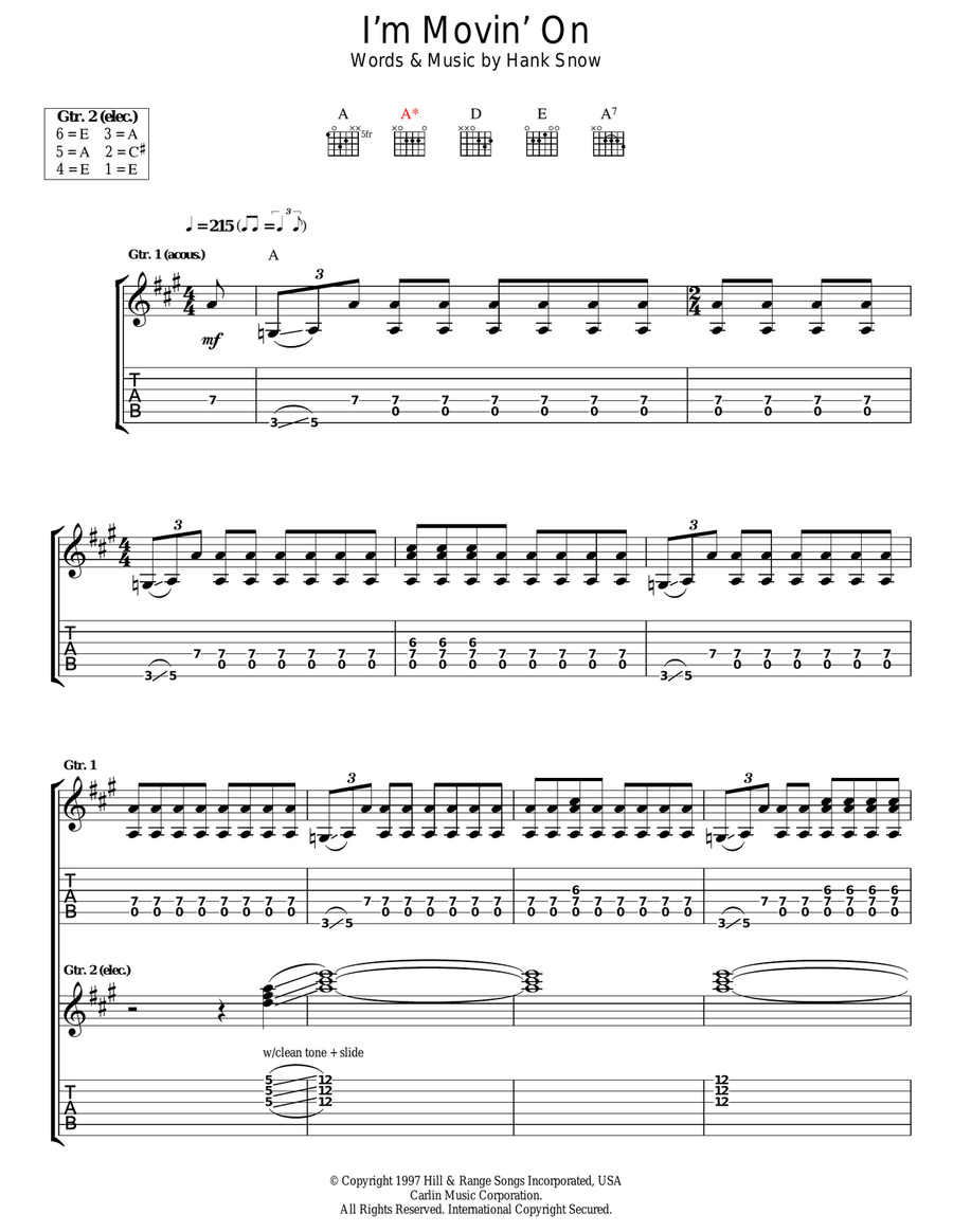 I'm Moving On I'm Moving On Guitar Tablature scores gallery preview page 1