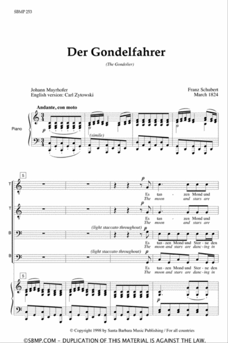 Der Gondelfahrer - TTBB Octavo TTBB scores gallery preview page 2