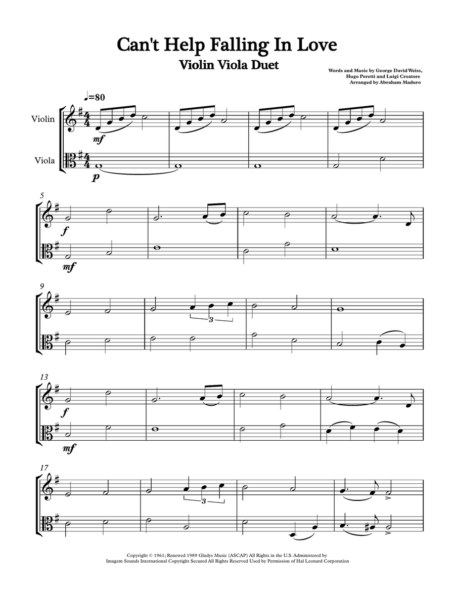 Can't Help Falling In Love String Duet scores gallery preview page 1