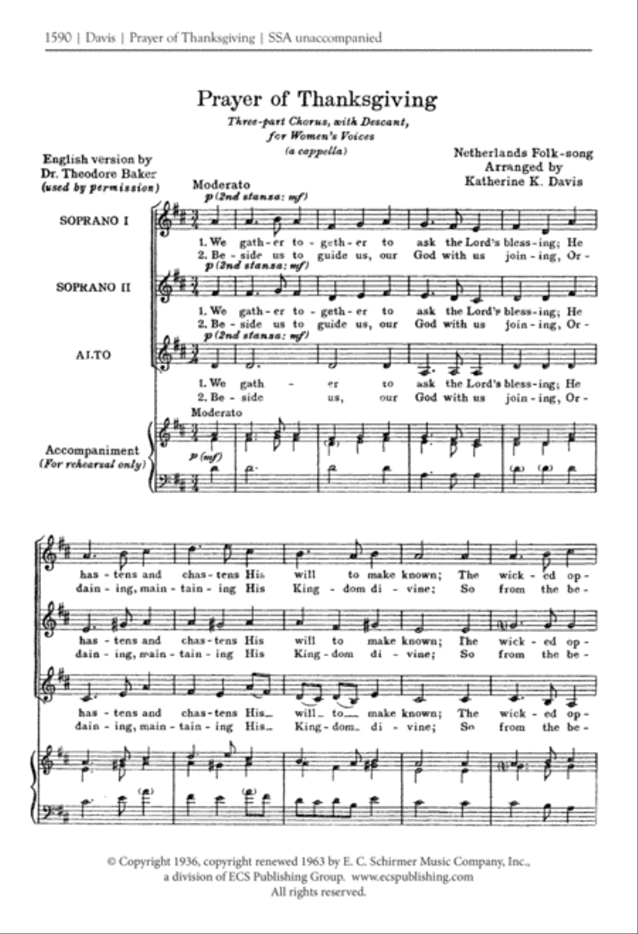 Prayer of Thankgiving Prayer of Thankgiving SSA scores gallery preview page 2