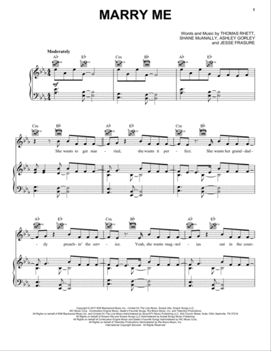 Marry Me Marry Me Piano, Vocal, Guitar scores gallery preview page 1