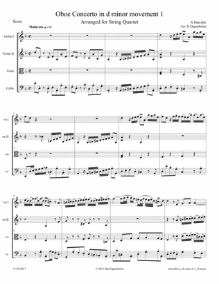 Marcello A: Oboe Concerto in d, movement 1 arr. for String Quartet